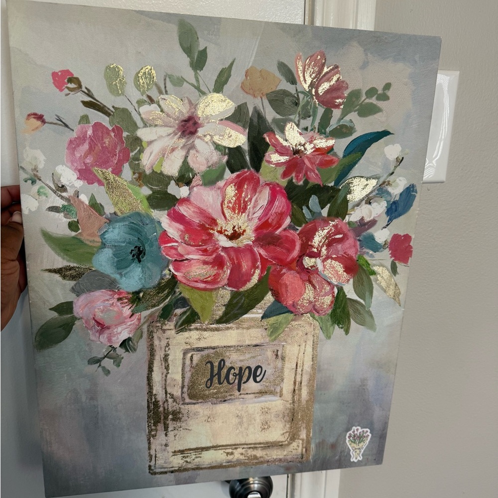 Floral Canvas Art with Pink and Blue Flowers